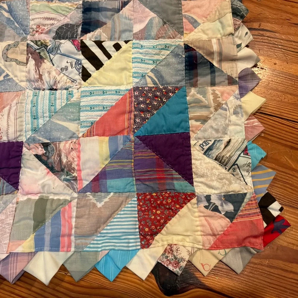 Vintage Handmade Patchwork Quilt Topper Prairie Point Border Colorful 30x29